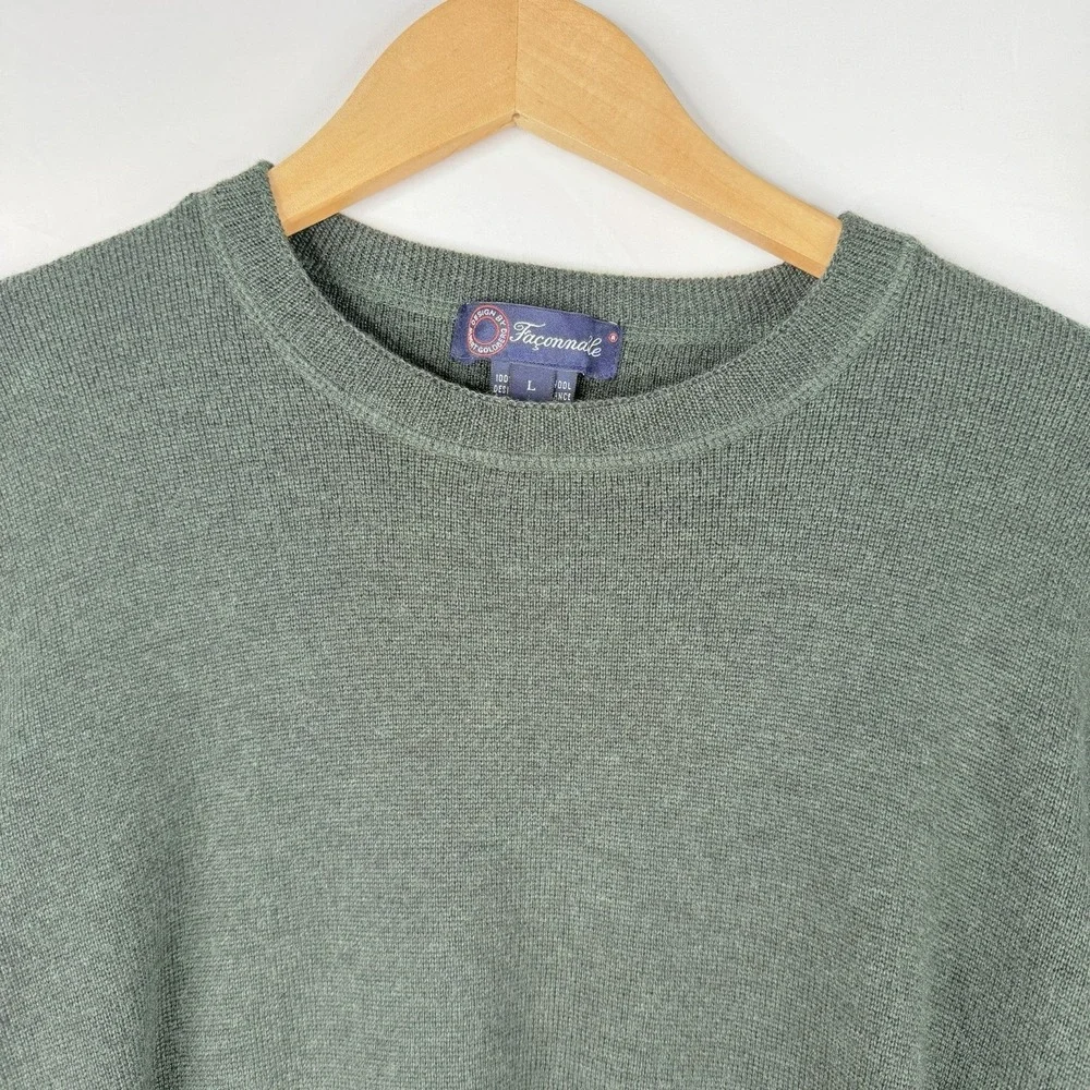 Faconnable Sweater Men's 100% Merino Wool Crew‎ Neck Preppy Jumper Pullover SZ-L